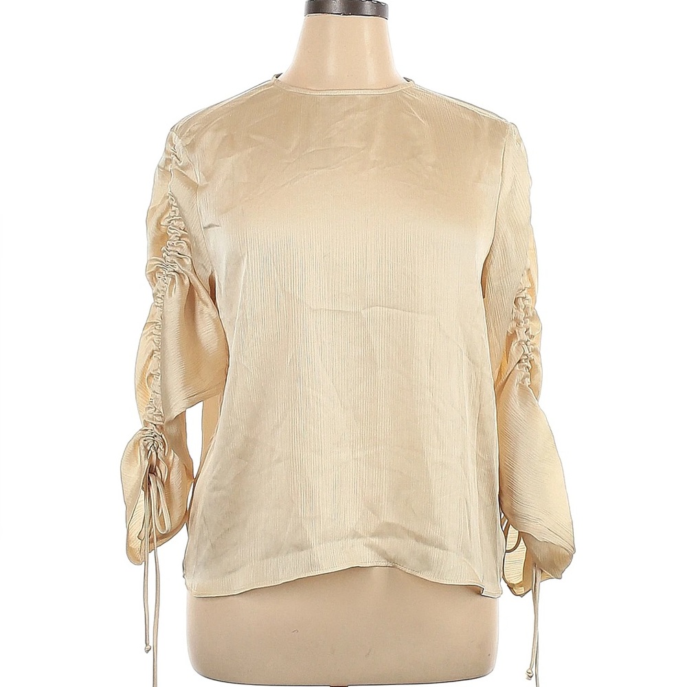 H&M CREAM SIZE 12 DRAWSTRING LONG SLEEVE BLOUSE BOTTON BACK